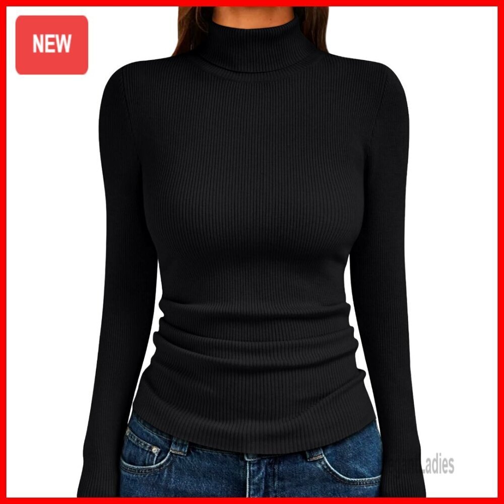 Ribbed Turtleneck Sweater Pullover Long Sleeve Winter Top Women's